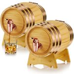 Geetery 2 Pack 2 Liter Oak Barrel with Stand Wooden Whiskey Barrel Vintage Barrel Beer Tequila Rum Whiskey Dispenser Wine Making Barrels for Home Table Display Decoration Entertaining