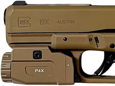 HiLight Tactical P4X Series 1150 Lm Pistol LED Strobe Flashlight With Infinity Rail Sliding Mount | 22000 Candela, Holster Friendly, Rechargeable for Glock, Sig S&W, Springfield - Genuine Cerakote Tan