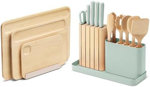 Caraway Kitchen Prep & Cutting Board Set - Kitchen Knife Set & Wooden Utensil Set & 3 Wood Cutting Boards - Non-Toxic Materials - Includes Organizers - Mist