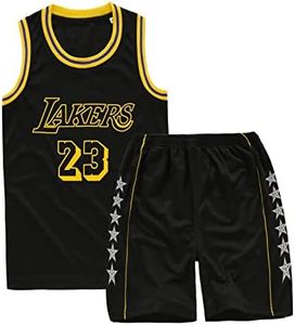 Boys Basketball Kit - Kids Basketball Jersey and Sports Shorts Set Sleeveless, Premium Basketball kit Kids - Tank Top Child, Gifts for Boys 4-14 Years, Black basketball jersey, 12-14 Years