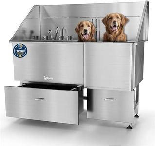 KANIS Professional Stainless Steel Dog Bathing Station - Grooming Tub w/Ramp, Storage Drawer, Floor Grate & Faucet/Dog Bathtub for Large, Medium & Small Pets (61", Right RAMP - 2 Drawers)