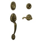 SCHLAGE F60VPLY609FLA Plymouth Front Entry Handleset with Flair Lever Deadbolt Keyed 1 Side, Antique Brass