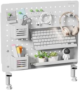 PEGZONE Clamp-on Desk Pegboard, Desk Organizer for Office Gaming Home, Magnetic Metal Peg Board with 15 Accessories, Privacy Panel for Office, 20.4" x 16.5", Large, White