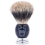 Parker Safety Razor Handmade Deluxe"Long Loft" 100% Pure Badger Shaving Brush with Black & Chrome Handle - Brush Stand Included