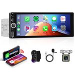 Single Din Car Stereo Wireless Apple Carplay Android Auto 6.86 inch Touch Screen Car Radio Bluetooth FM/RDS EQ Android/iOS Phone Mirror Link Backup Camera USB Type-C SWC