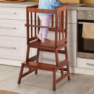 COSYLAND Kids Kitchen Step Stool, Toddler Standing Tower with CPC Certification, Removable Anti-Drop Railing Safety Rail Enjoys Unique Patented Design A Anti-tip Stable Structure Brown