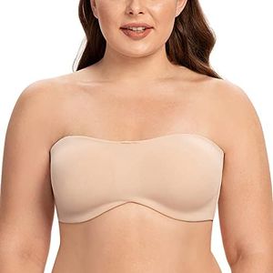 CASOLACE Women's Strapless Bra - Underwired Bandeau Minimiser Bra Without Moulded Cups, Light Beige, 30A