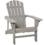 Outsunny Wood Adirondack Chair, Outdoor Patio Muskoka Chair with Slatted Design for Deck, Garden, Backyard, Fire Pit, Light Grey