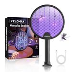 VELOMAX 3500V Mosquito Bat with UV Light,Foldable Mosquito Killer Racket,1200 mAh Battery,ABS Material,2 in 1 Mosquito Racket,1-Year Warranty (Black)