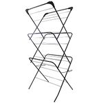 Straame 3 Tier Clothes Airer Drying Indoor and Outdoor Laundry Rack with Non-Slip Feet and Corner Spaces for Hangers, Flat Foldable Space Saving, 63 x 46 138 (Black)