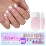 BTArtboxnails French Gel Nail Tips - Press on Nails Pink Long Square XCOATTIPS Pre-applied Tip Primer & Base Coat, No Need to File Fake Nails for Nail Art DIY Gifts