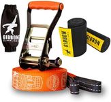 GIBBON TravelLine Slackline with TreeWear - Portable Slack Line 49ft (41ft line + 8ft Ratchet Strap (2) with Reinforced Loop), 2" Line