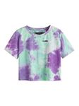 SweatyRocks Women's Short Sleeve Distressed Crop T-Shirt Summer Tops, Tie Dye Light Green, Small