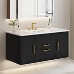 DWVO 36'' Floating Vanity, Wall Mounted Vanity Bathroom Cabinet with 3 Holes Ceramic Basin, 2 Big Drawers & 2 Large Cabinets, Black