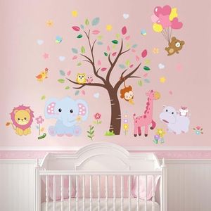 Amimagen Pink Animals Baby Wall Stickers - Forest Lion Elephant Monkey Hippo Wall Decals - Girls Baby Nursery Kids Room Wall Decor