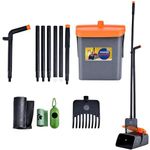 Dog Pooper Scooper Swivel Bin & Rake Kit, 46" Long Handle Adjustable Pet Waste Scooper with 40" Bin & 35 Waste Bags, Portable Dog Poop Picker for Yard, Garden, Lawn - Removable Durable Design