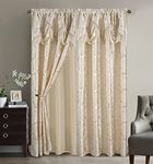 Sapphire Home Scarlet Jacquard Window Drape Curtain Set - Attached Valance, Sheer Backing, 2 Tassels, 2 Panels - Elegant Damask Floral Pattern - Drape set for Living/Dining Rooms, (84”, Beige)