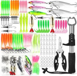 101 PCS Fishing Lures, Fish Lip Gripper，Fish Controller, Crankbaits, Hooks, Weights, Other Accessories, Fishing Lure Bait Gear Equipment Kit Gift for Men Freshwater Bass (Lures101)