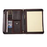 Geslun Genuine Leather Portfolio Zippered, Full Grain Leather Padfolio with Outer Pocket and 2 Notebook Holders Folder Organizer Business Gift for Women/Men, Dark Brown