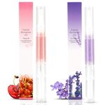 2PCS Cuticle Oil Pens for Nail Care,Cuticle Revitalizer Oil Pen with Soft Brush,Cuticle Oil to Prevent Nail Cracking and Dry (Cherry & Lavender Flavor)