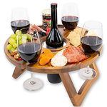 Portable Wine Table - Keeps Wine Glasses & Bottle in Place - Outdoor Wine Table - Wine Picnic Table - Wooden Outdoor Folding Picnic Table with Glass Holder - Outdoor Folding Wine Table for Outside