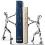 Fasmov Heavy Duty Stainless Steel Man Bookends Nonskid Bookends Art Bookend,1 Pair(Silver)