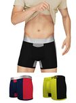 XYXX Men's Underwear Dualist IntelliSoft Antimicrobial Micro Modal Trunk Pack of 3 (Black & Steel Grey ; Black Iris & Tango Red ; Lime Punch & Black; XL)