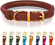 OOPSDOGGY Reflective Rolled Leather Dog Collar for Large Dogs, Adjustable Soft Padded Pet Collar for Large Breed Dogs (L, 14"-18", Brown)