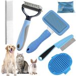 Dog Brush for Grooming,6 PCS in One Pet Slicker Hair Brush Kit Organizer Bag - Dog Cat Grooming Deshedding Undercoat Rake Brush Comb for All Small Large Dogs Cats Blue
