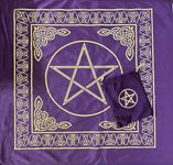 Tarot Supplies - Pentacle Tarot/Altar Cloth with Complementary Pentacle Velvet Pouch Used for Tarot Readings, Altar Cloth, Rituals, Spiritual Sacred Cloth (27 * 27 inches)