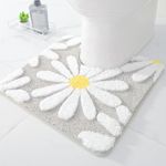 QJHOMO Toilet Rugs U Shaped, Gray Toilet Mat Cute Daisy Contour Bath Rug 20"x20", Extra Thick Soft Machine Washable Toilet Carpet, Non Slip Bathroom Floor Mats Super Absorbent Microfiber Bath Rugs