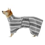 Dog Drying Coat,Super Absorbent Dogs Bathrobe Microfibre Dog Towel Fast Drying Pet Dressing Gown,Super Soft Dogs Bath Towel Adjustable Neck Snap Fstening for Small Medium and Large (White Stripe, M)