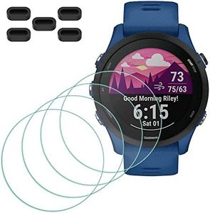 Screen Protector for Garmin Forerunner 255/255 Music Smartwatch [4 Pcs] + Anti-dust Plugs 5Pcs, MTHGH Tempered Glass 9H Hardness Sensitive Touch Bubble Free Film Ultra-Thin Protective Cover