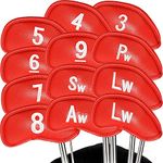 Golf Club Headcovers Iron Synthetic Leather Deluxe Value 12 Pack Color Red, Golf Head Covers with Number Printed Durable Light for Men Women Color Black Blue Red Universal Fit All Irons Clubs (Red)