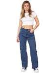 989Zé ENZO Womens Jeans Wide Leg Stretch Denim Jeans Straight Trousers Casual Cotton Relaxed Fit Baggy Loose Pants EZL431 Jeans Mid Blue 16