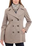 LONDON FOG Women's Double Breasted Peacoat with Scarf, Taupe Heather, Small