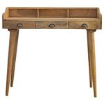 Global Vision Company Solid Wood Nordic Writing Desk with 3 Drawers & Gallery Back, Natural Oak Finish, 100x45x90 cm