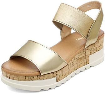 DREAM PAIRS Womens Open Toe Elastic Strap Casual Flatform Platform Sandals,Size 10,Gold-2,Reed-2