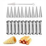 LSRVNM 21 PCS Cream Horn Molds with Cleaning Brush, Cream Horn Molds, Cannoli Form Tubes, Danish Pastry Croissant Cones Moulds, Stainless Steel, for Croissants, Bread, Cream Rolls