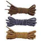 Round Boot Shoes Laces, 3 Pairs Heavy Duty Durable Outdoor Climbing Shoelaces Hiking Shoe Laces Shoestrings (Black/Yellow/Brown, 55inch/140cm)