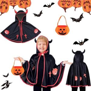 Gxlaihly Capa del Diablo de Halloween para Niños, Capa de Bruja con Bolsa de Caramelos,Capa de diablo infantil,Capa del Mago para Halloween,para Niños Niña Disfraz de Cosplay ​Fiesta (Negro)