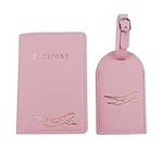 PU Leather Passport Cover and Luggage Tag Set, 2 PCS Passport Holder and Suitcase Tag with Card Holders and Baggage Labels, Travel Accessories for Travel Suitcase (Pink)