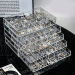 yarlung Acrylic Jewelry Storage Box Earring Holder with 5 Drawers, 120 Grids Jewelry Organizer Tray Clear Ring Display Case for Beads, Nail Tips, Women Girls, Birthday Gift