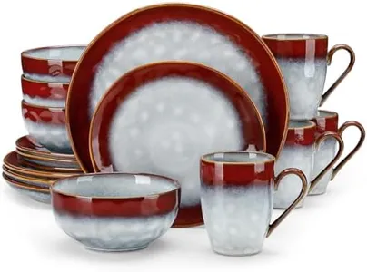 vancasso Starry 16 Pieces Red Dinnerware Set, Reactive Glaze Dinner Sets, Plates and Bowls Set for 4, 16 Pcs Ceramic Dish Set Stoneware
