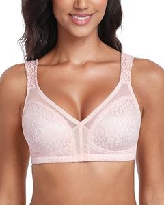 Lemorosy Full Coverage Non Padded Wireless Minimizer Bra Women's Plus Size Underwear Comfort and Double Support for Large Bust(Pink,40F)