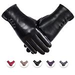 Alepo Winter PU Leather Gloves for Women, Warm Thermal Touchscreen Texting Typing Dress Driving Motorcycle Gloves Wool Lining, Black, X-Large