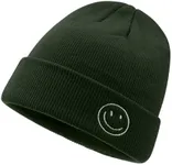CLAPE Beanie Hat for Men, Cute Embroidery Smiley Face Winter Hat Women Outdoor Ski Snowboarding Knit Cuffed Fisherman Beanie