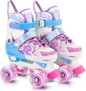 Kids Roller Skates for Girls Boys Ages 5-8, Toddler Roller Skates for Ages 8-12, 4 Size Adjustable Light Up Wheels Rollerskates for Beginners Outdoor Indoor