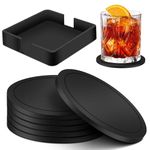 Coasters, 6 Pcs Coasters for Drinks, Silicone Coasters for Coffee, Beer Mugs, Black