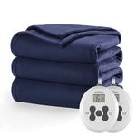Sunbeam Quilted Fleece Heated Blanket with EasySet Pro Controller, King, Newport Blue